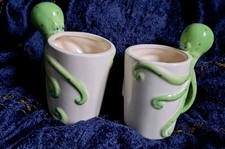 Pair of Hand Painted Ceramic Octopus Handle Large Mug   fun contemporary