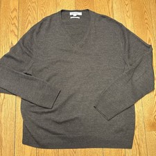 Calvin Klein Extra Fine Italian Merino Wool V-Neck Sweater Men's XL Gray