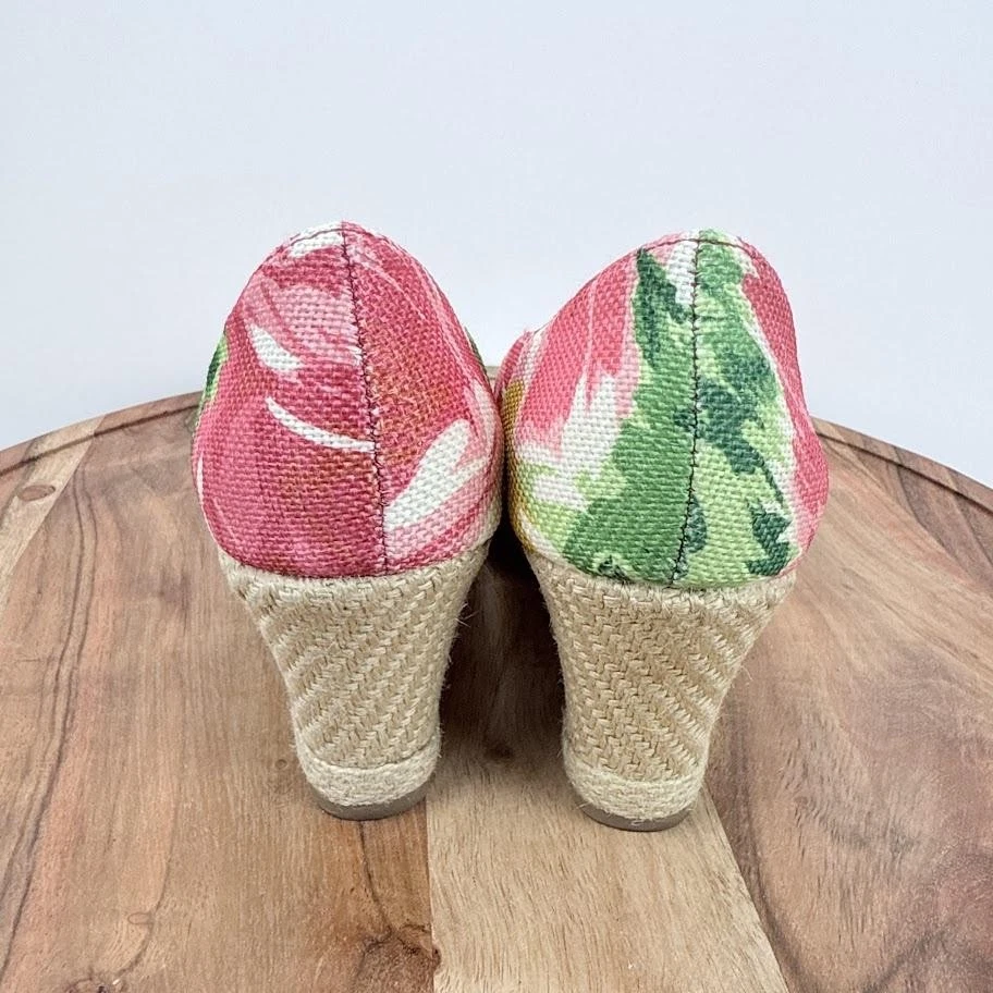 Lo último Zapatos Tacones de Cuña Para Mujer Talla 6M Alpargata Lazo Floral Lona Foto 4 de 4