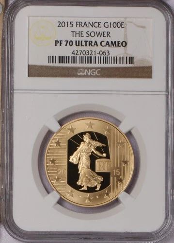 2015 France Gold 100 Euro 1/2 oz pure gold The iconic “Sower” NGC PF70 UC