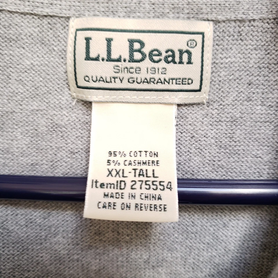 LL Bean Gray Cotton Cashmere Pullover Quarter Zip Sweater 275554 Mens XXL Tall - Image 2 of 4