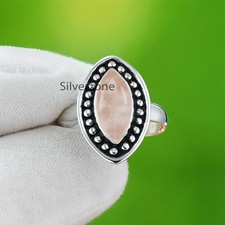 Rose Quartz Gemstone 925 Sterling Silver Handmade Jewelry Ring Size 5 to 13