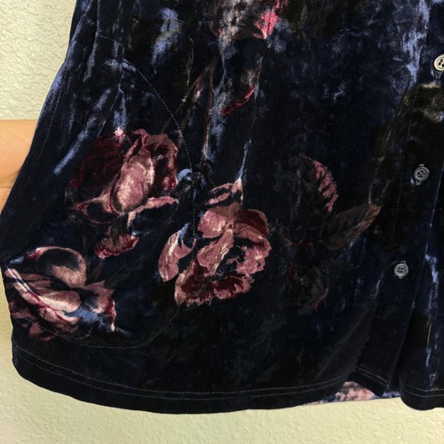 Belle by Kim Gravel Top Damen XL Samt dunkel geblümt stimmungsvolle Tunika Bluse blau - Bild 7 von 11