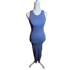 HAEOR Blue Ribbed Knit Sleeveless Bodycon Maxi Dress Small Periwinkle Crew Neck