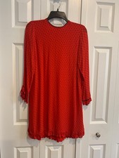 Ganni Red /Black Polka Dot Dress Sz 36 (US 6) Ruffled Hem/Slvs Valentines Party