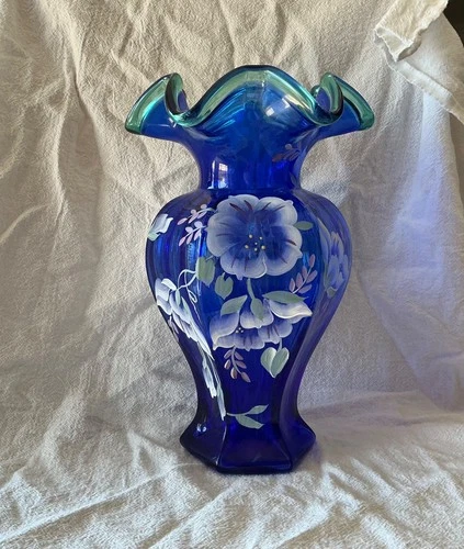 Fenton Vase 75th Anniversary Celebration Cobalt Blue Bill Fenton 1998