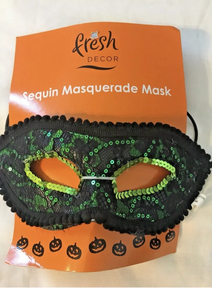 Fresh Decor Sequin Masquerade Mask: Black & Green With Lace & Sequins - Image 2 of 2