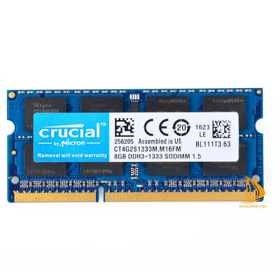 Neu Crucial RAM 8GB 2Rx8 PC3-10600S DDR3-1333Mhz SODIMM Laptop-Speicher 1.5V *.-