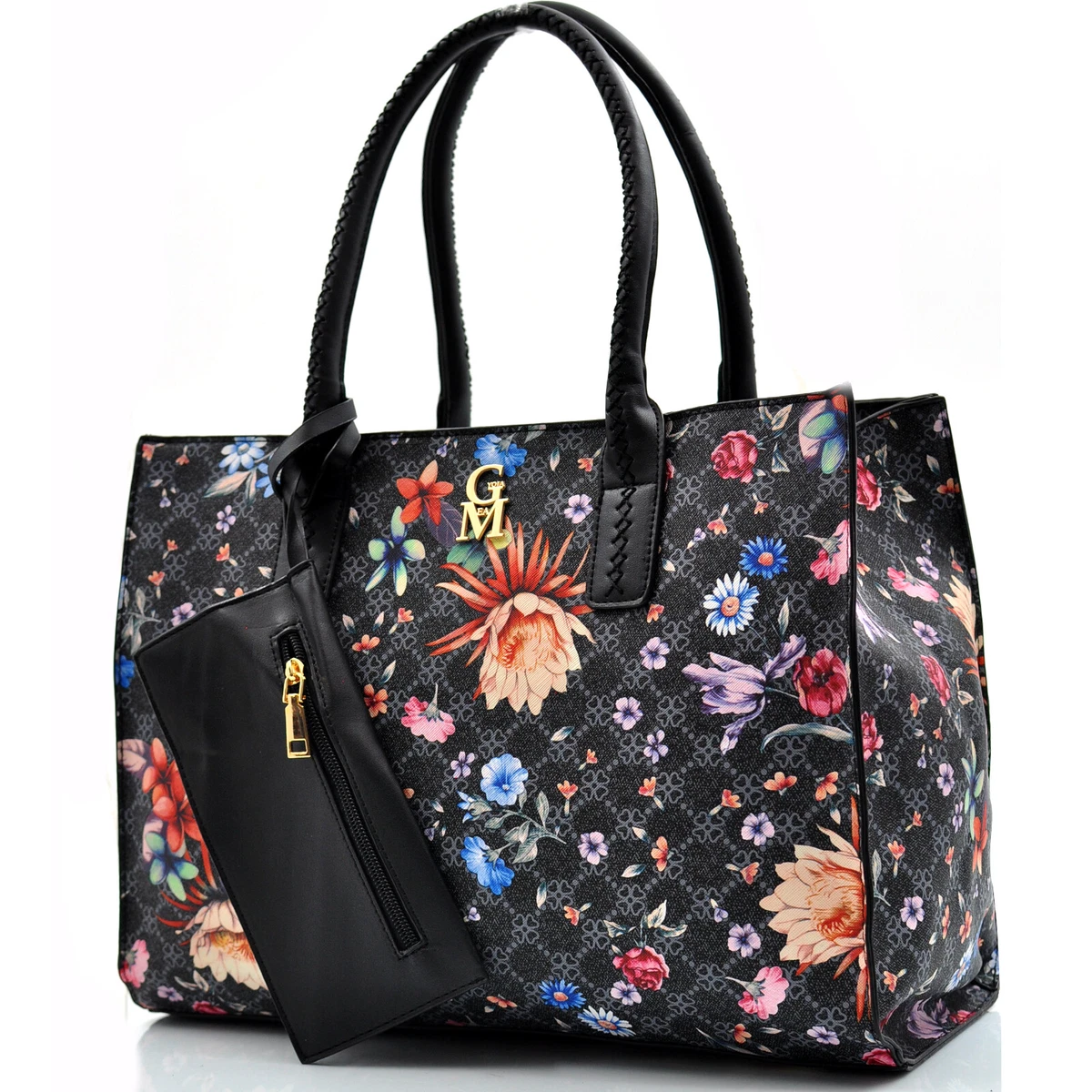 Borsa nera con fiori clearance
