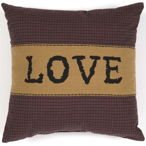 VHC Brands Primitive 12"x12" Love Pillow Red Appliqued Heritage Bedroom Decor - Picture 5 of 7
