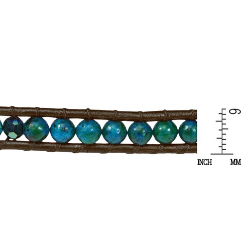 Pulsera de cuero de 3 envolturas de piedras de malaquita redondas de trébol verde - Imagen 5 de 7