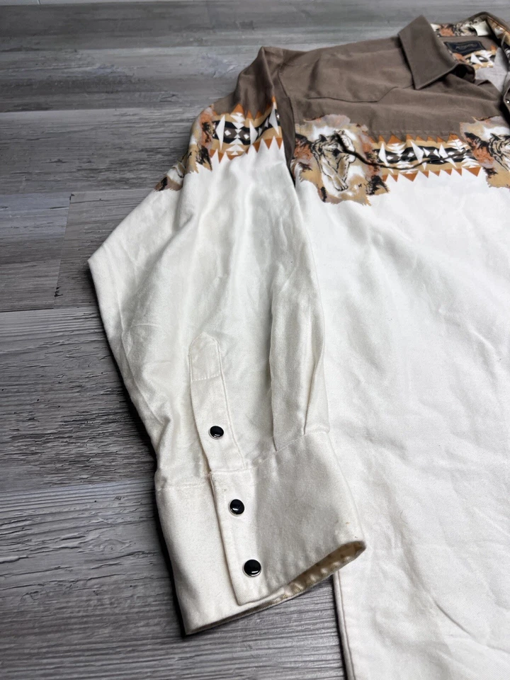 Vintage Roper Western Border Pearl Snap Shirt Mens Size XL Wolves Aztec Cowboy - Image 3 of 4