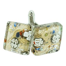 Murano Glas Manschettenkn&ouml;pfe Gold Wei&szlig; Millefiori Paar Quadratisch