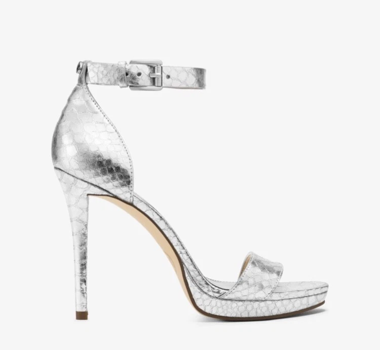 Michael Michael Kors Sienna Metallic Embossed Silver Sandal 9M
