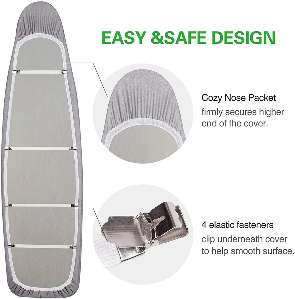 Cubierta para tabla de planchar 15 x 54 resistente a quemaduras y manchas acolchado grueso 4 sujetadores Foto 3 de 4