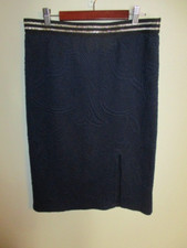 ANTHROPOLOGIE Maeve FAB Jacquard Textured Stretch Pencil Skirt in Navy Size L