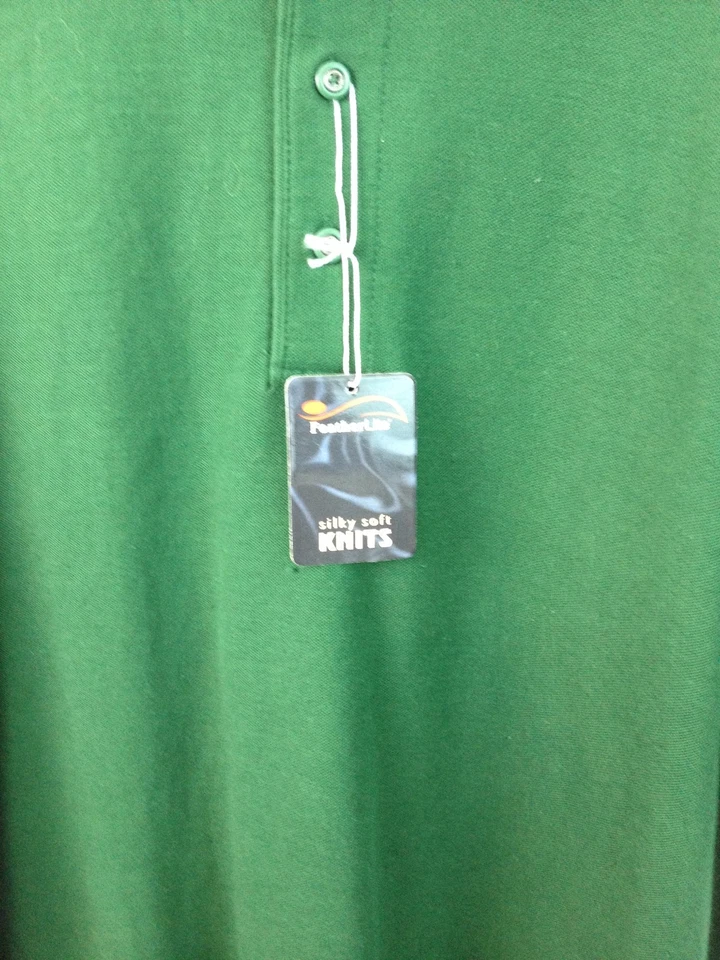 FeatherLite Polo Shirt Large Silky Soft Knits Forest Green Poly/Cotton S/S NWT - Image 2 of 4