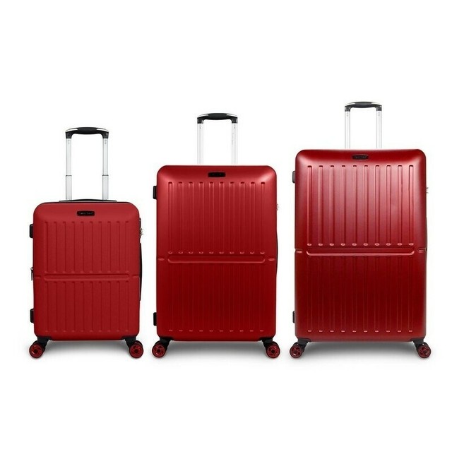 red hardside spinner luggage