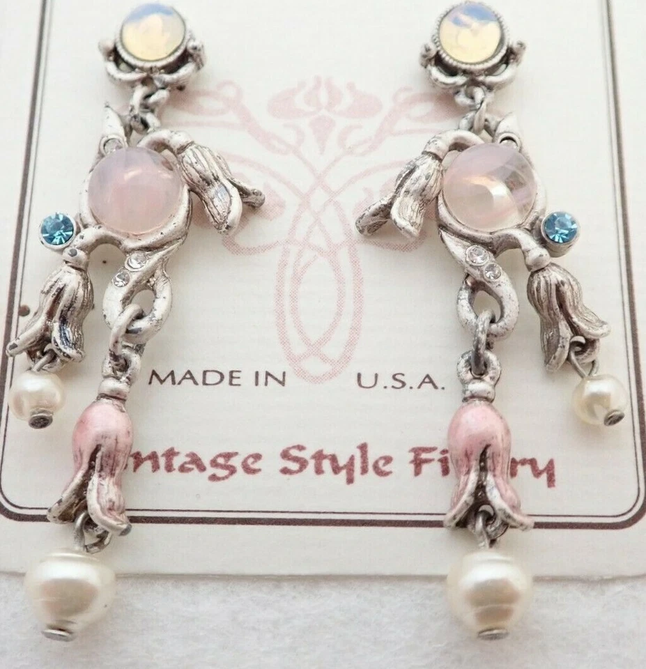 Pendientes colgantes Sweet Romance cristal estrás 2" perlas esmalte nuevos en caja en tarjeta Foto 2 de 4