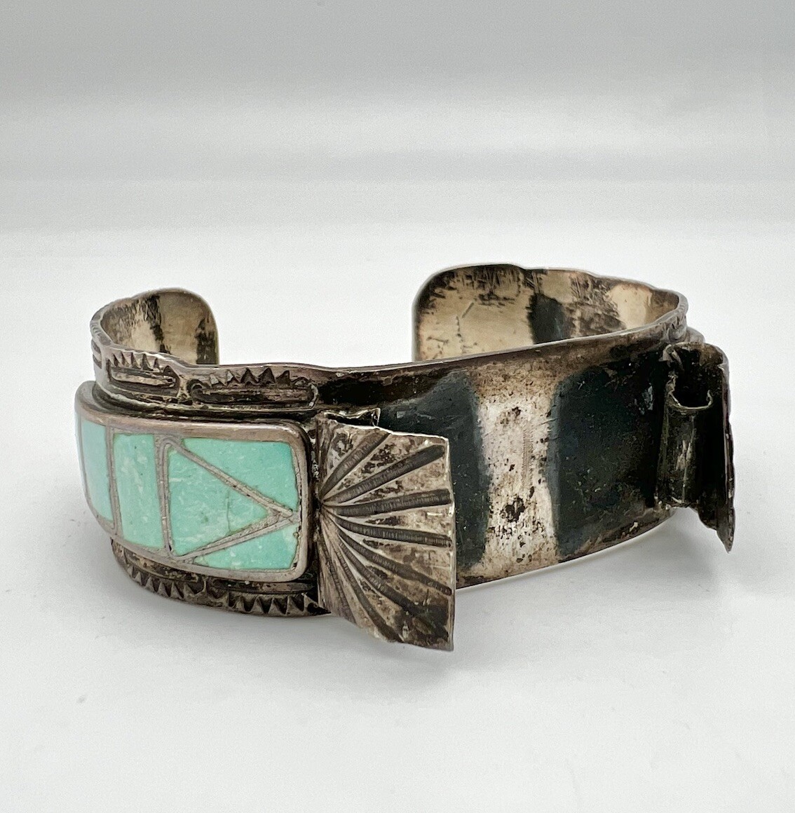 One Of The Most Intricate Vintage Native American Zuni Turquoise Inlay Sterling Silver Buckle One Of The Most Intricate Vintage Native American Zuni Turquoise Inlay Sterling Silver Buckle