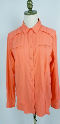Duluth Trading Co Orange Long Sleeved Button Up Shirt Medium Women's