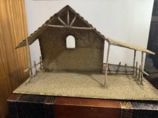 Nativity Manger Metal Gold Iridescent Glitter Stunning  VTG Nativity 10”x18”