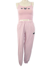 Hollister Joggers Pink Butterfly Embroidered Matching Crop Top Casual Lounge XS