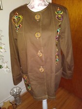 VTG Bob Mackie Wearable Abstract Art Embroider Jacket Sz M Brown Retro Applique