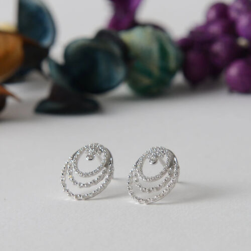 1 Karat Lab Created Diamant Drei Kreise Ohrstecker 14K Weißgold vergoldet