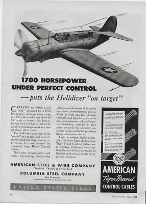 1943 US Steel Helldiver 1700 HP Fighter Plane Original Vintage Print Ad