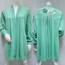 Vintage MARC D'ARCY Wearable Art Mint Green Silk Rayon Cardigan Sweater - Size L