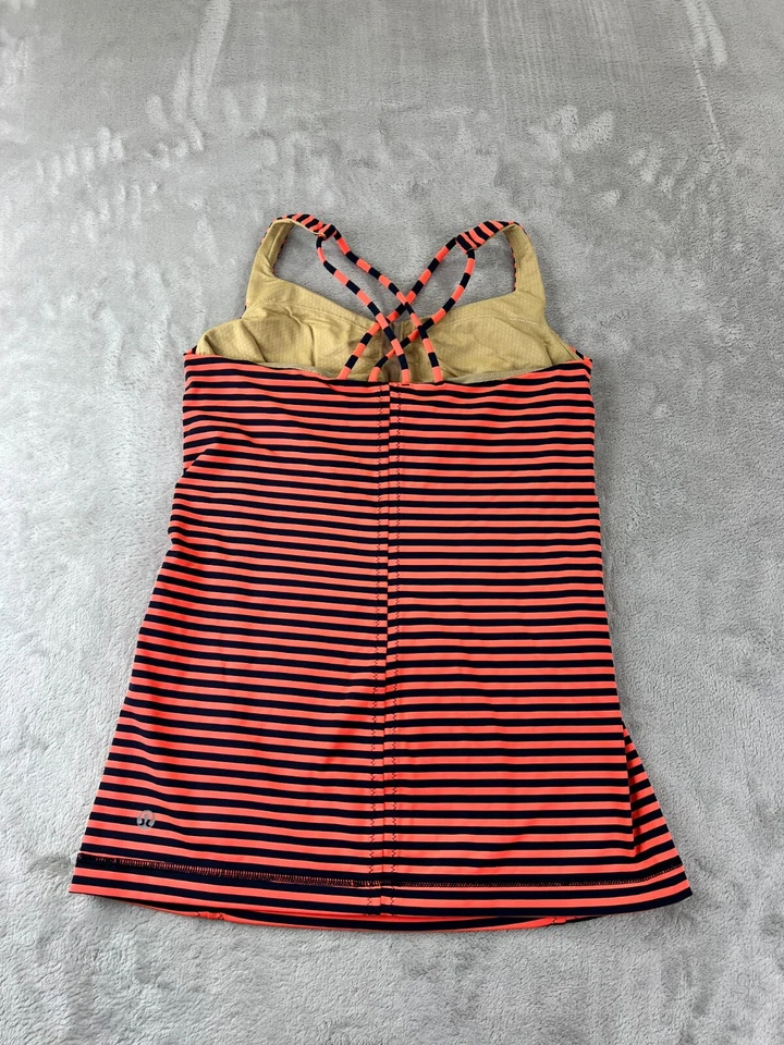 Lululemon Women's Free To Be Tank Top Navy Orange Striped Scoop Neck Size 6 Nulu - Image 2 of 4