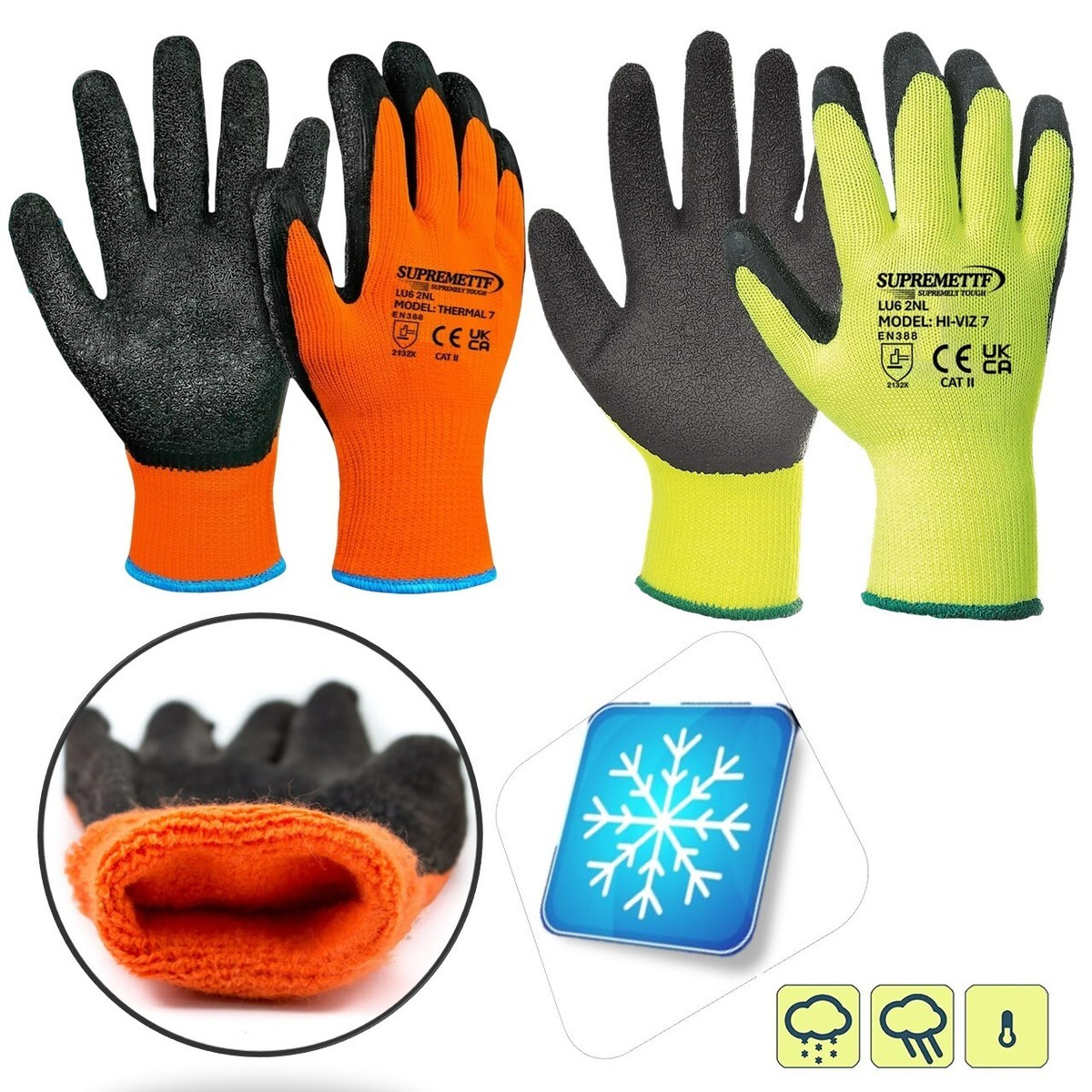 12 Pairs Latex Coating Thermal Winter Work Gloves Builders