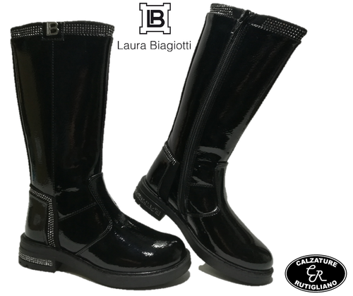 LAURA BIAGIOTTI STIVALI BAMBINA VERNICE NERO ZIP LATERALE STRASS - 4685 |  eBay
