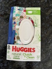 Huggies Clutch N Clean Refillable Pouch 32 Baby Wipes Natural Care Travel New