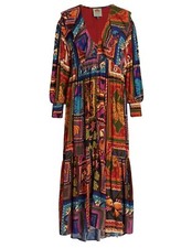 FARM RIO Anthropologie Patchwork Tapestry Ruffled Neck Maxi Dress XS NWT $275