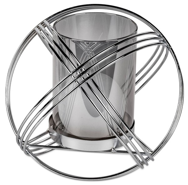 Deko Windlicht Kugel 20Cm Silberfarben Metall Und Farbigem Glas Teelichthalter-image
