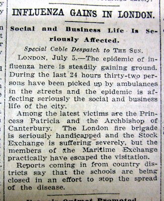 1918 newspaper THE SPANISH FLU EPIDEMIC SPREADS - Deadliest epidemic in history