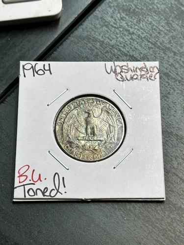 1964 P Washington Silver Quarter BU Uncirculated MS+ TONING TONED Coin (Raw9181)