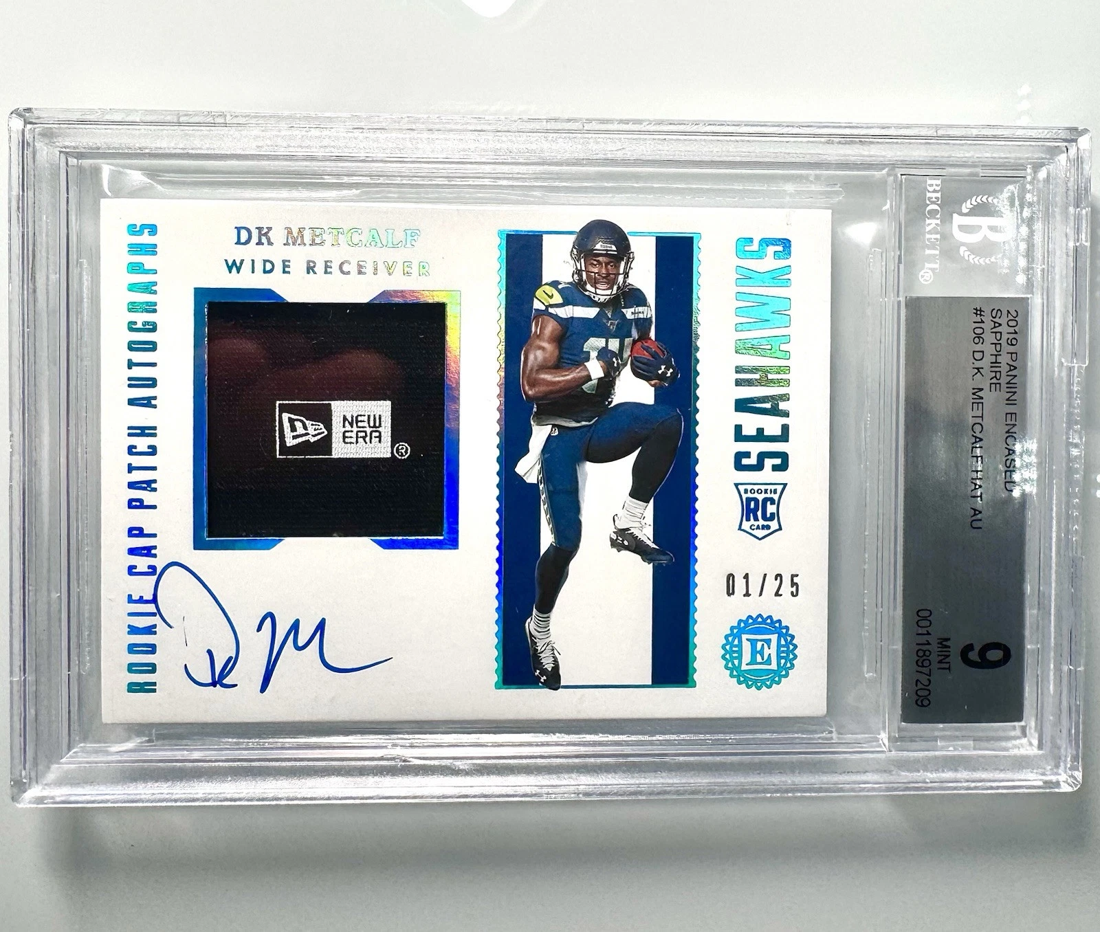 DK Metcalf Panini Encased #106 Patch Autograph-Sapphire