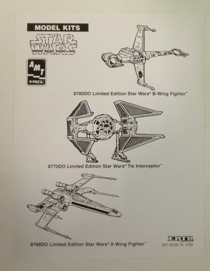 RARO 1995 Lote de 3 Clip Art Blanco y Negro AMT/ERTL Star Wars Foto 4 de 4
