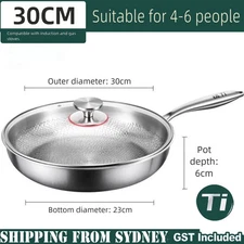 Uncoated Titanium Frying Pan Non Stick Kitchen Cookware Gas Induction Cooker AU