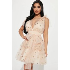 Fashion Nova Seeing Stars Tulle Mini Dress Blush Size S NWT Sequin Party Dress