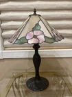 Vintage 26" Tall Tiffany-Style Stained Glass Floral Table Lamp