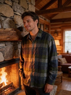 Tommy Bahama CANYON BEACH BONFIRE CHECK Olive/Blue/Gray FLANNEL Shirt Men XXL