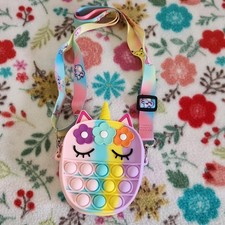 Multicolor Unicorn Silicone Pop Fidget Crossbody Bag Kids Adjustable Strap Zip