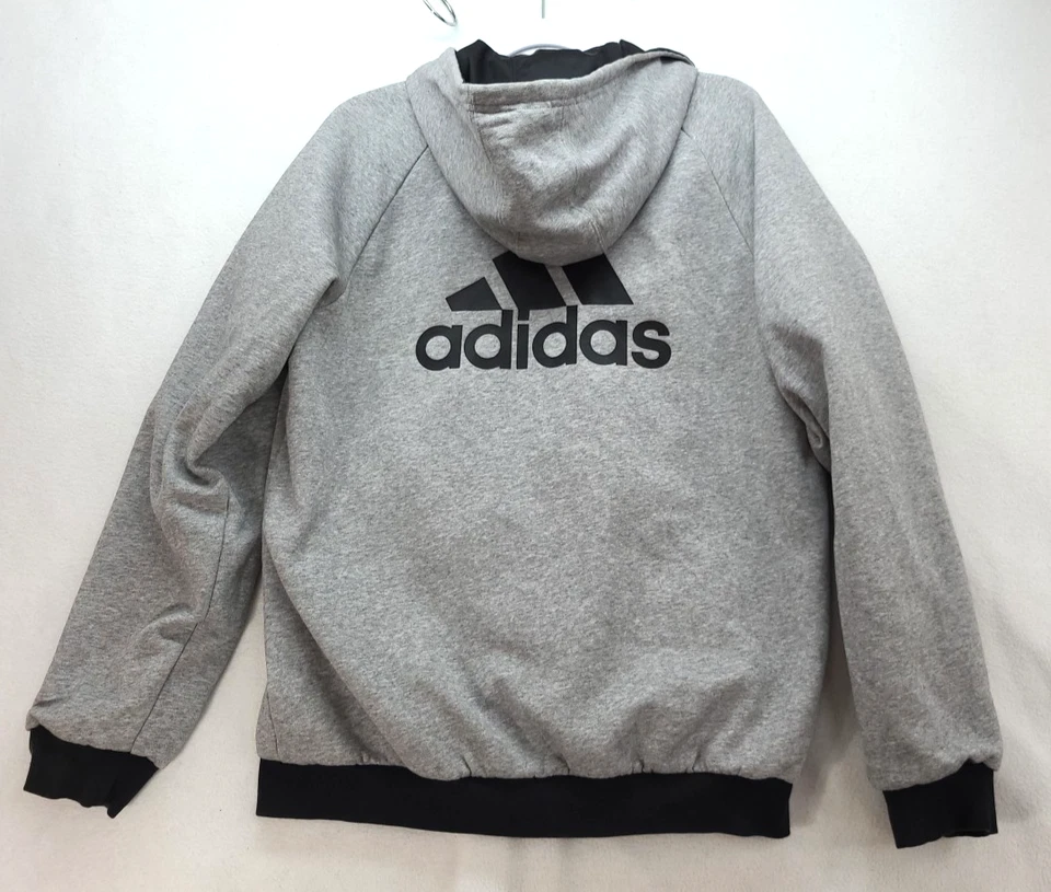 Adidas двусторонняя ветровка трек куртка мужчин M черный серый три полоски с капюшоном - Изображение 4 из 4