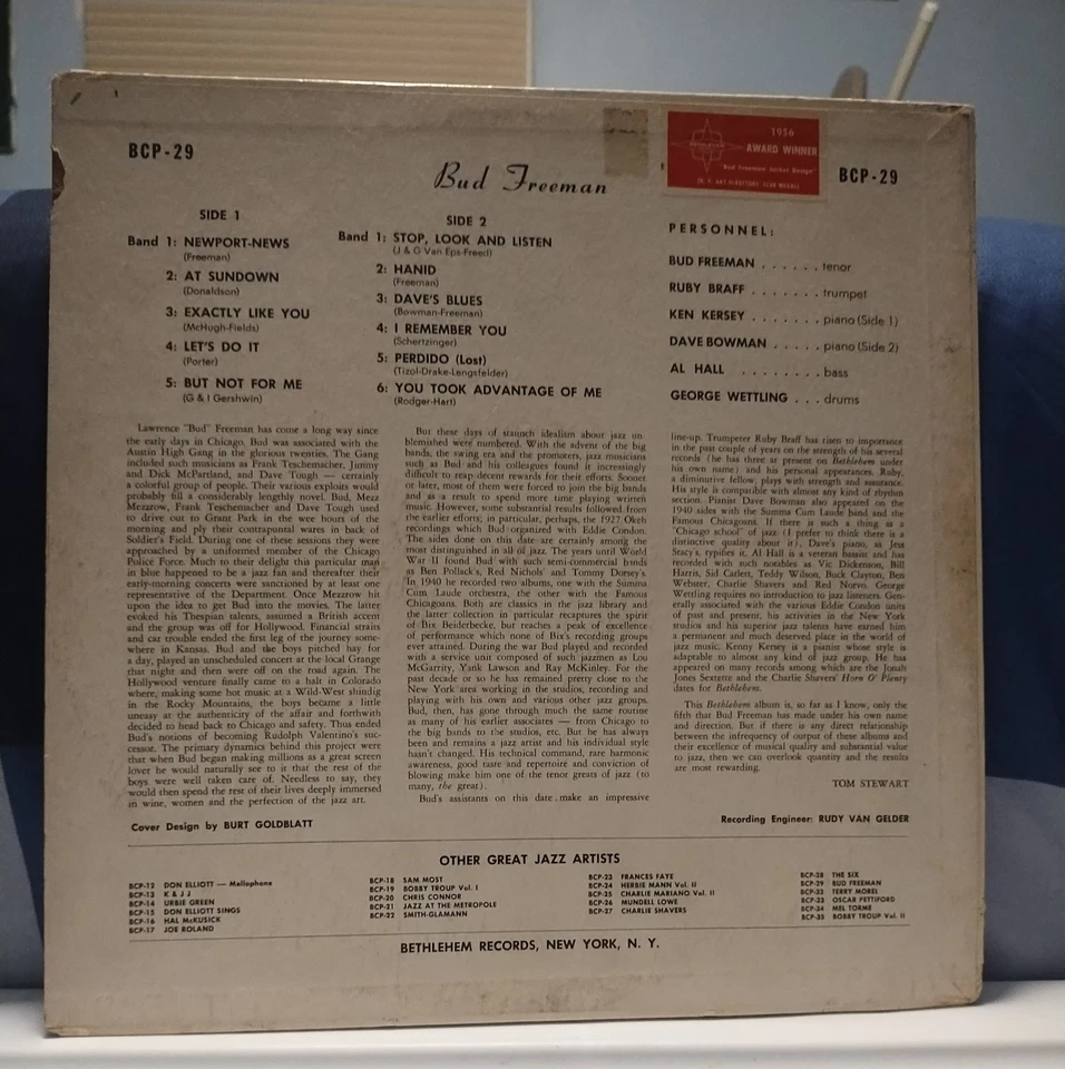 BUD FREEMAN Scarce Jazz 1ST PRESS 1956 DG BETHLEHEM LP Red Leaf Labels RVG Hear! - Image 3 of 4