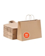 VEVOR Kraft Paper Bags with Handles 50Pcs 16x6x12 in Party Shopping Retail Bag