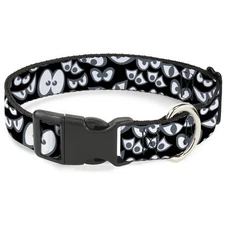 Plastic Clip Collar Spooky Eyes Scattered Black/Gray/White WIDE-Medium 16-23"